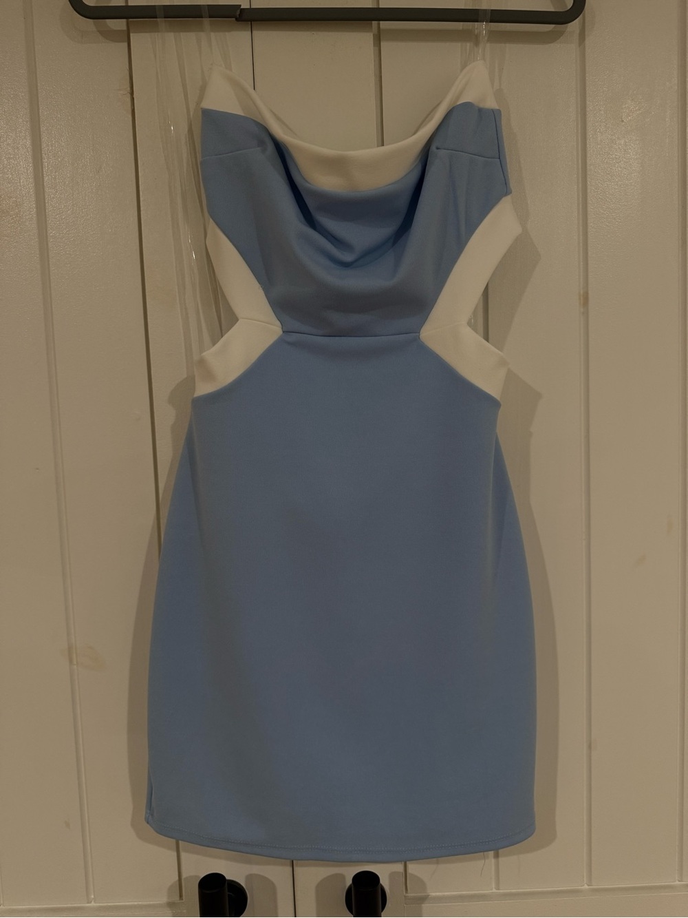 NWOT Blue Blush Light Blue and White Mini Dress with Cutouts